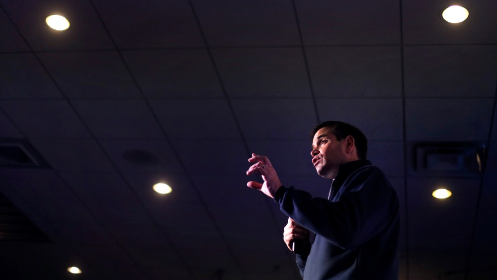 Republican presidential candidate Sen. Marco Rubio, R-Fla., talks during a campaign Rally at the Millennium Tennis & Fitness Club, Dec. 18, 2015, in Joplin, Mo. (Photo by Charlie Riedel/AP)