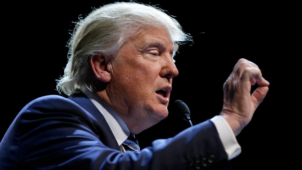 Republican presidential candidate Donald Trump speaks during a rally at Iowa Central Community College, Nov. 12, 2015, in Fort Dodge, Iowa. (Photo by Charlie Neibergall/AP)