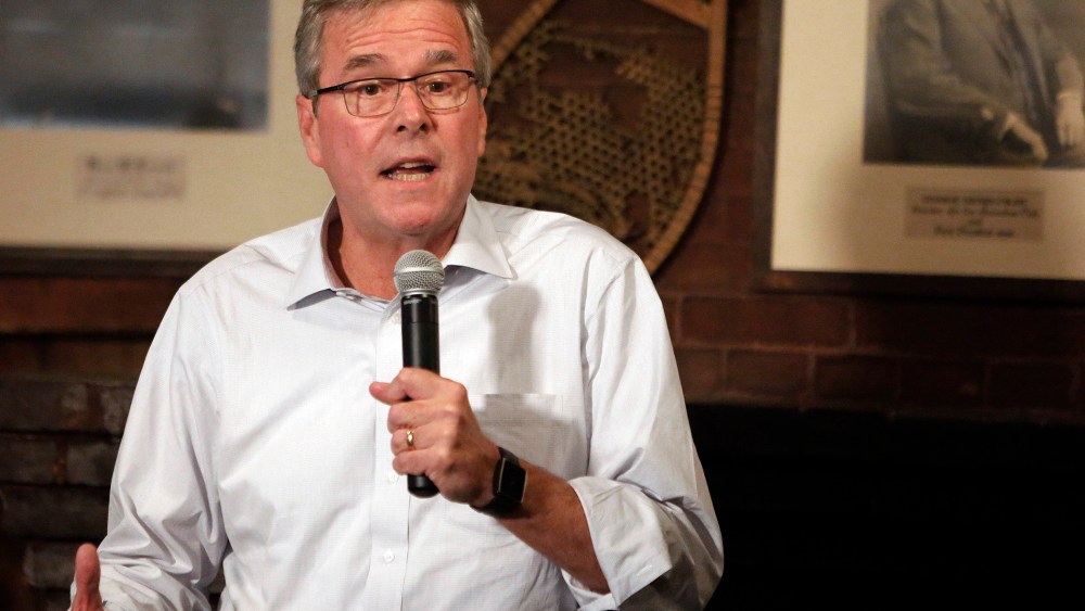 Former Florida Gov. Jeb Bush speaks to a group at a Politics and Pie at the Snow Shoe Club, April 16, 2015, in Concord, N.H. (Photo by Jim Cole/AP)