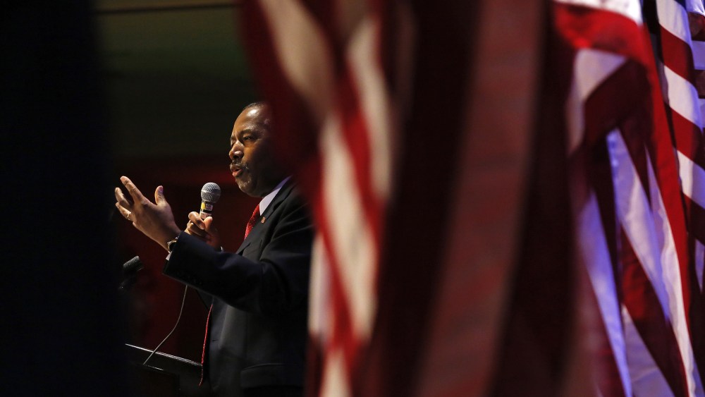 Republican presidential candidate Dr. Ben Carson speaks during the National Right to Life convention, July 10, 2015, in New Orleans. (Photo by Jonathan Bachman/AP)