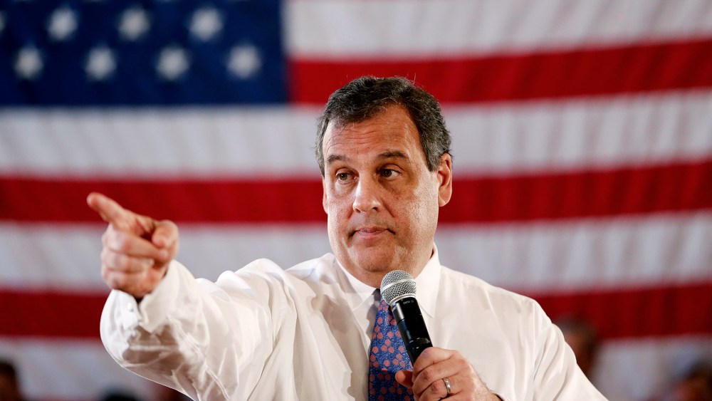 New Jersey Gov. Chris Christie calls on an audience member to ask a question during a town hall meeting on March 24, 2015, in Whippany, N.J. (Photo by Julio Cortez/AP)