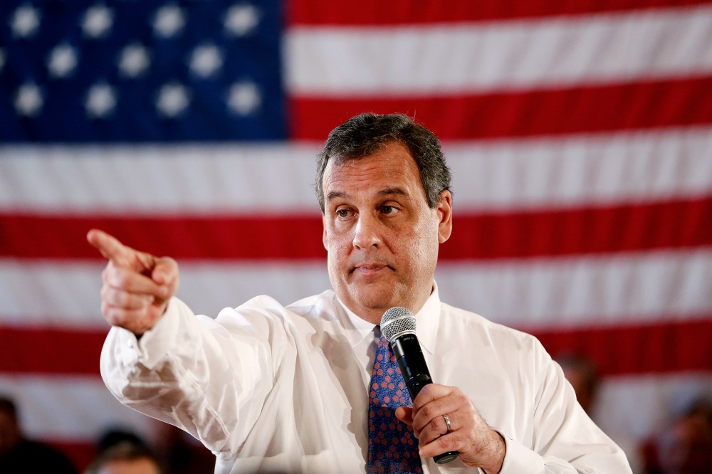 New Jersey Gov. Chris Christie calls on an audience member to ask a question during a town hall meeting on March 24, 2015, in Whippany, N.J. (Photo by Julio Cortez/AP)