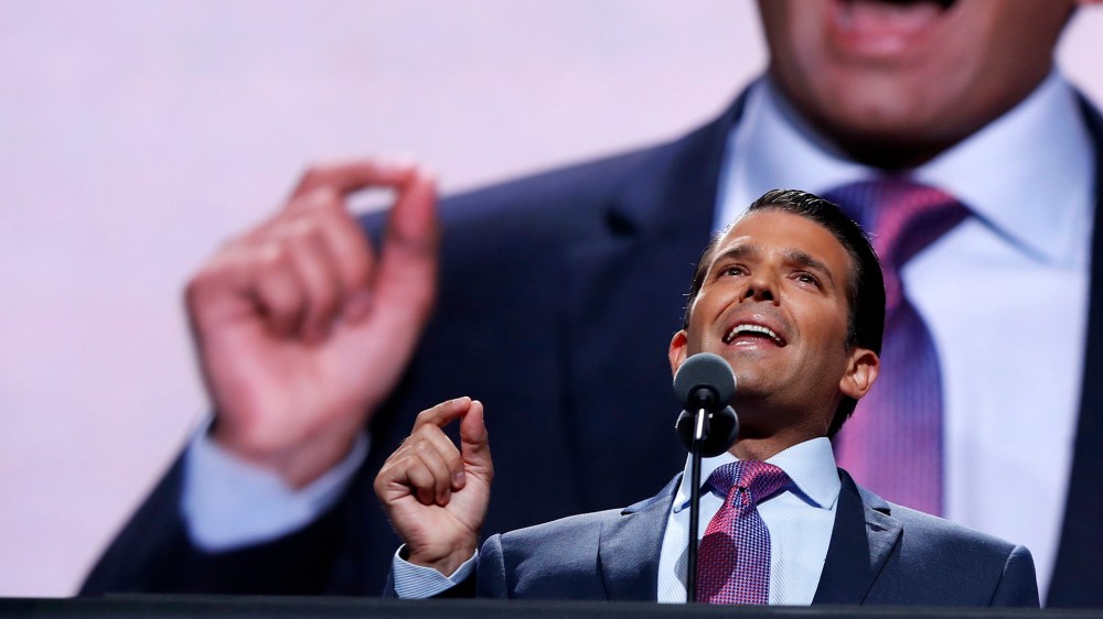 Donald Trump, Jr., son of Republican Presidential Candidate Donald Trump, speaks during the second day session of the Republican National Convention in Cleveland, July 19, 2016. (Photo by Carolyn Kaster/AP)