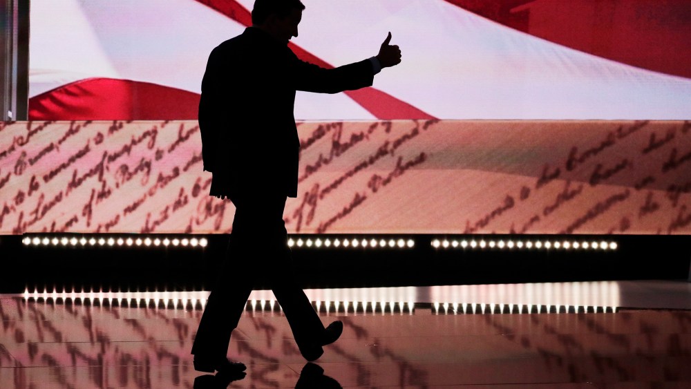 Sen. Ted Cruz, R-Tex., flashes a thumbs up as he leaves the stage during the third day of the Republican National Convention in Cleveland, July 20, 2016. (Photo by J. Scott Applewhite/AP)