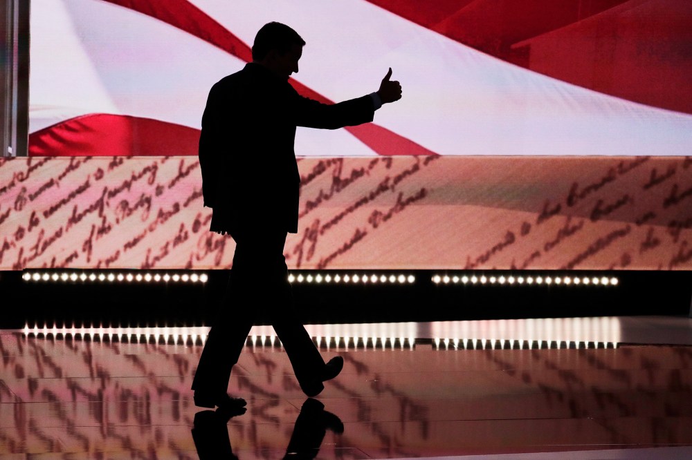 Sen. Ted Cruz, R-Tex., flashes a thumbs up as he leaves the stage during the third day of the Republican National Convention in Cleveland, July 20, 2016. (Photo by J. Scott Applewhite/AP)