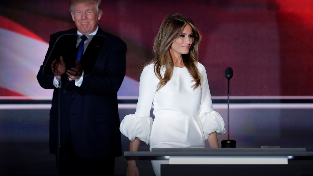 Melania Trump, wife of Republican Presidential Candidate Donald Trump walks onto the stage during the opening day of the Republican National Convention on July 18, 2016 in Cleveland, Ohio. (Photo by J. Scott Applewhite/AP)