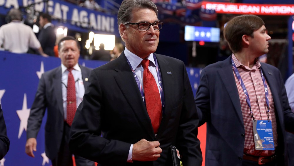 Former Governor Rick Perry of Texas arrives at the Quicken Loans Arena before the evening session of the opening day of the Republican National Convention in Cleveland, Ohio, July 18, 2016. (Photo by Matt Rourke/AP)