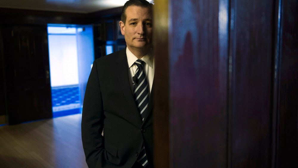 Republican presidential candidate Sen. Ted Cruz, R-Texas waits to be announced to speak at the Hispanic Chamber of Commerce (USHCC) meeting, April 29, 2015, at the National Press Club in Washington, D.C. (Photo by Cliff Owen/AP)