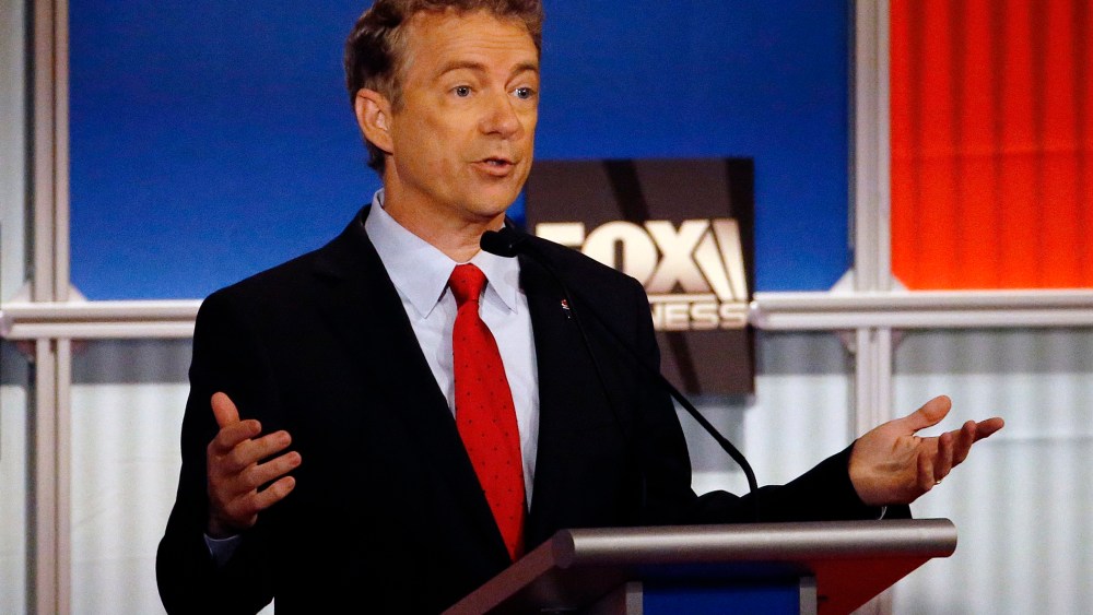 Rand Paul speaks during Republican presidential debate at Milwaukee Theatre, Nov. 10, 2015, in Milwaukee. (Photo by Morry Gash/AP)