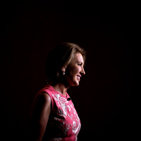 Republican presidential candidate Carly Fiorina is interviewed for a television news station before speaking at the RedState Gathering, Aug. 7, 2015, in Atlanta. (Photo by David Goldman/AP)