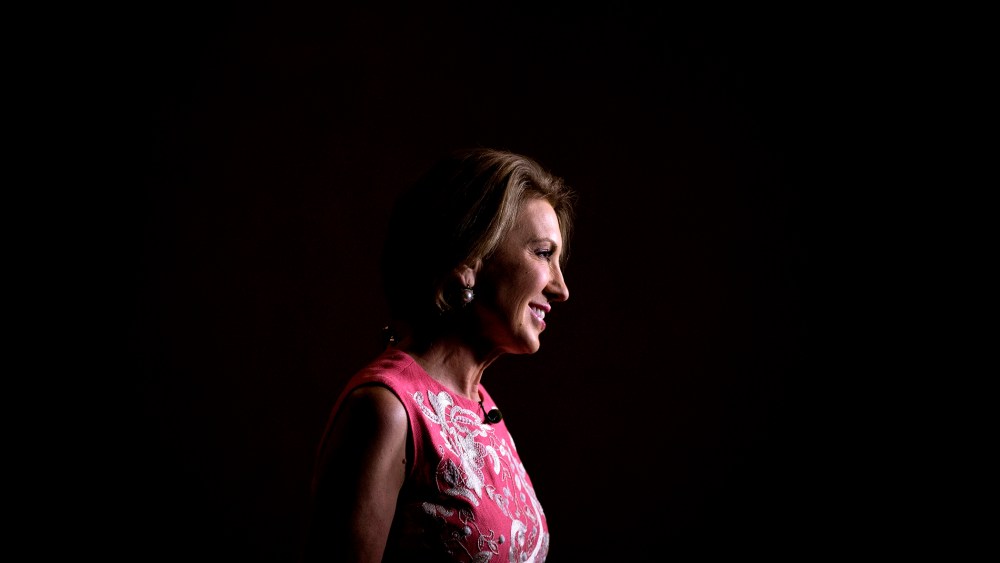 Republican presidential candidate Carly Fiorina is interviewed for a television news station before speaking at the RedState Gathering, Aug. 7, 2015, in Atlanta. (Photo by David Goldman/AP)