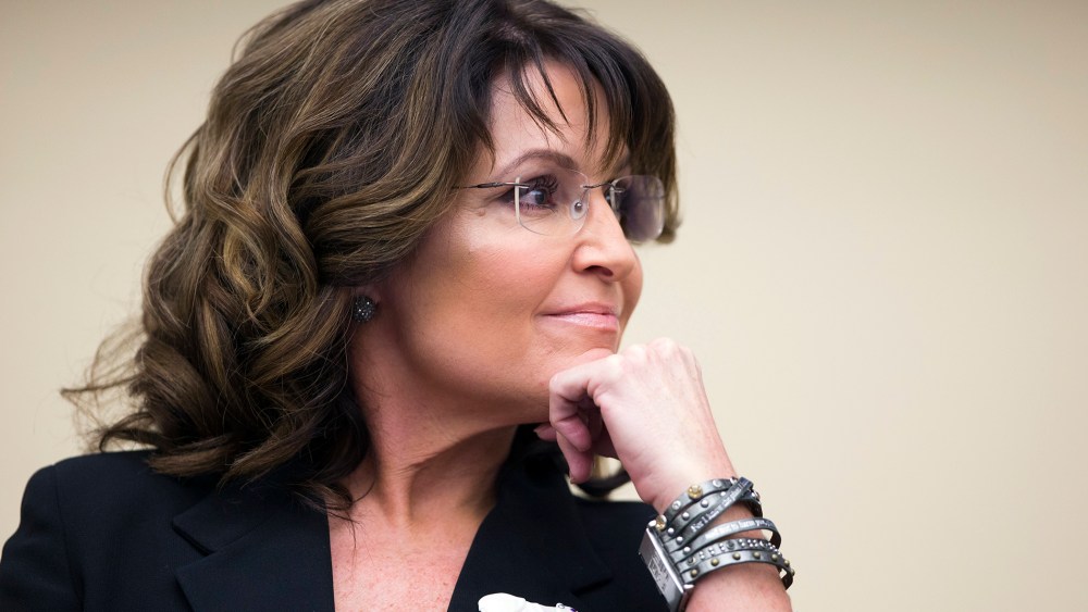 Sarah Palin speaks during a panel discussion before a preview of the film "Climate Hustle" on Capitol Hill on April 14, 2016, in Washington. (Photo by Evan Vucci/AP)