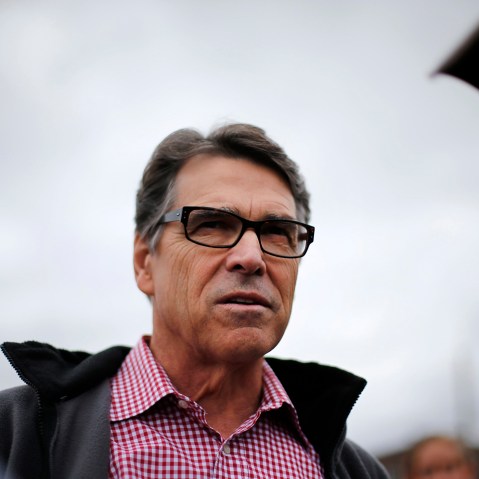 Republican presidential candidate, former Texas Gov. Rick Perry, speaks during a visit to the Iowa State Fair, Aug. 19, 2015, in Des Moines, Iowa. (Photo by Paul Sancya/AP)