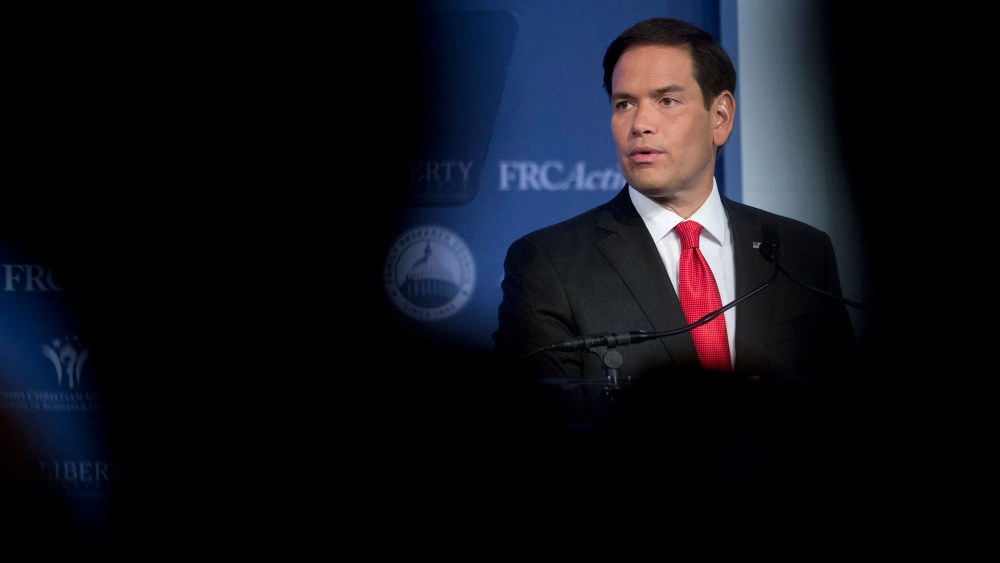 Republican presidential candidate Sen. Marco Rubio, R-Fla. speaks during the Values Voter Summit, held by the Family Research Council Action, Sep. 25, 2015, in Washington, DC. (Photo by Jose Luis Magana/AP)