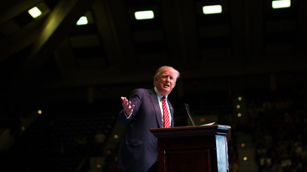 Republican presidential candidate Donald Trump speaks during a campaign rally at the Macon Centreplex, Nov. 30, 2015, in Macon, Ga. (Photo by Branden Camp/AP)