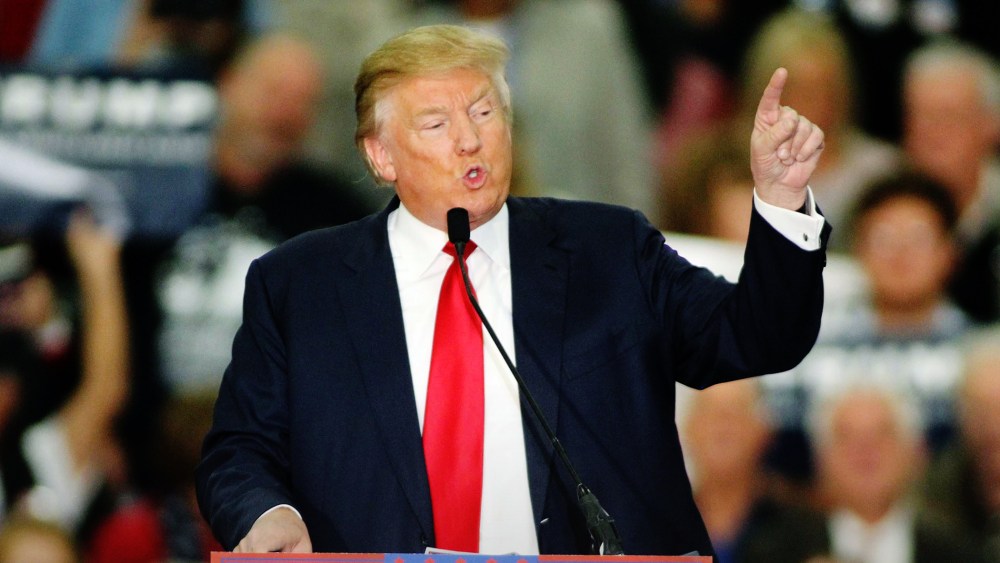 Republican presidential candidate Donald Trump speaks during a campaign event at the Myrtle Beach Convention Center on Nov. 24, 2015, in Myrtle Beach, S.C. (Photo by Willis Glassgow/AP)