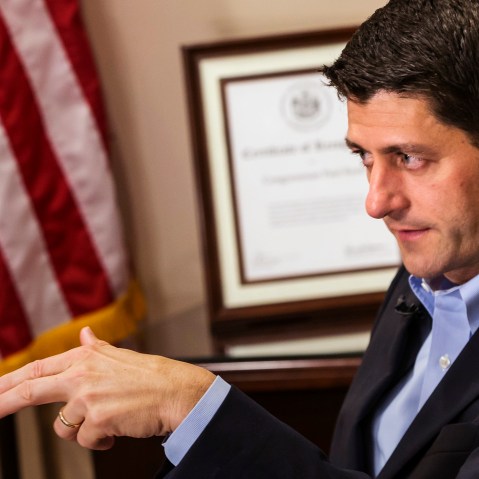 House Speaker Paul Ryan, R-Wis., speaks during an interview with The Associated Press, June 2, 2016, in Janesville, Wis. (Photo by Andy Manis/AP)