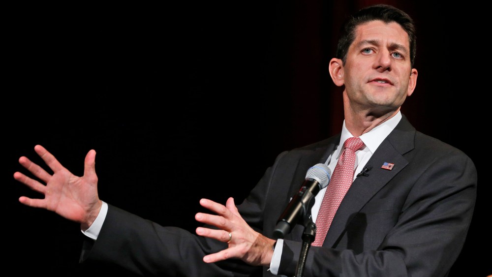 Rep. Paul Ryan, R-Wis., speaks during a gala prior to the start of the Virginia GOP Convention in Roanoke, Va., Friday, June 6, 2014.