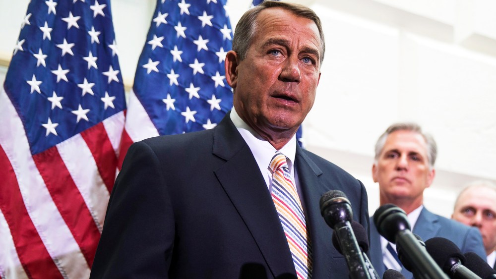 John Boehner speaks during a news conference on Capitol Hill in Washington, Wednesday, July 9, 2014.
