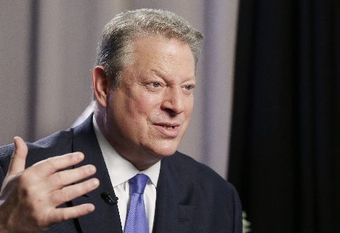 Former U.S. Vice President Al Gore talks during an interview, Tuesday, Jan. 29, 2013 in New York. Gore, who takes aim in his new book at the corporate media for "suffocating the free flow of ideas," on Tuesday defended the sale of his own television...