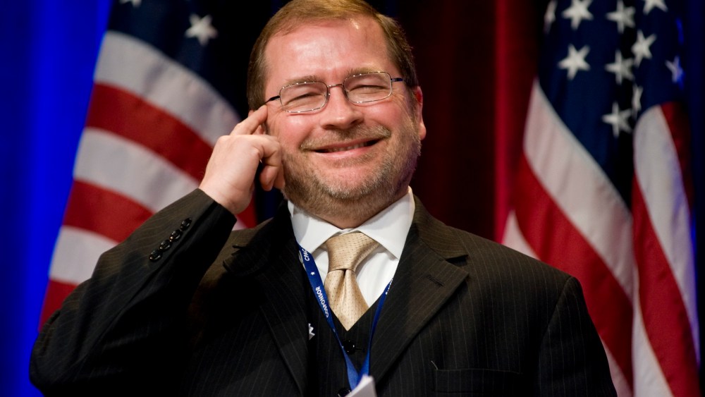 In this Feb. 19, 2010 file photo, Americans for Tax Reform President Grover Norquist jokes around as he is introduced prior to addressing the Conservative Political Action Conference (CPAC) in Washington. For two decades, Norquist has been the driving...