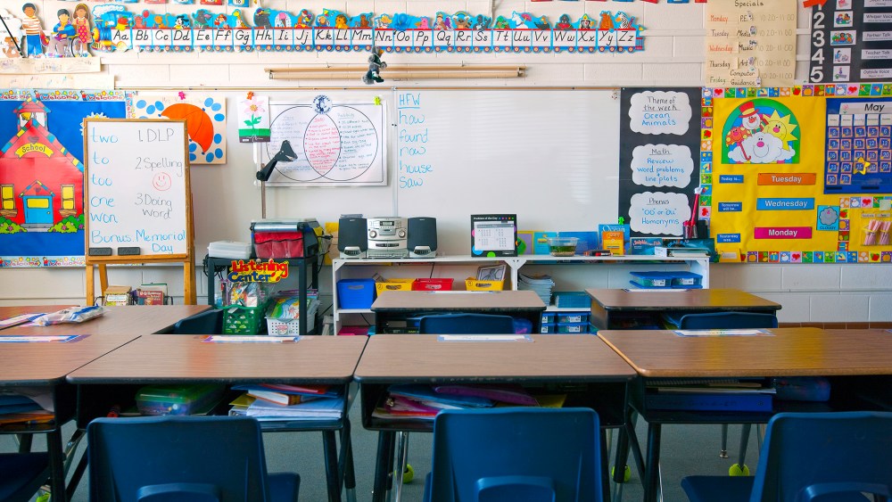 A grade school classroom.