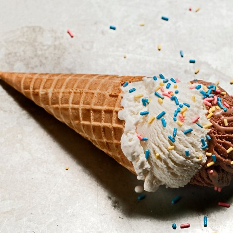 Stock chocolate and vanilla ice cream cone.