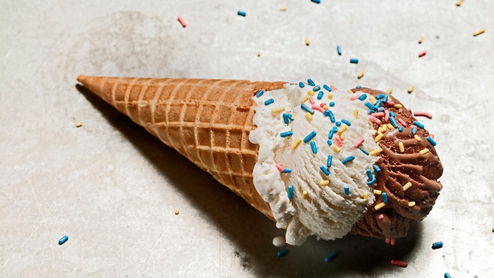 Stock chocolate and vanilla ice cream cone.