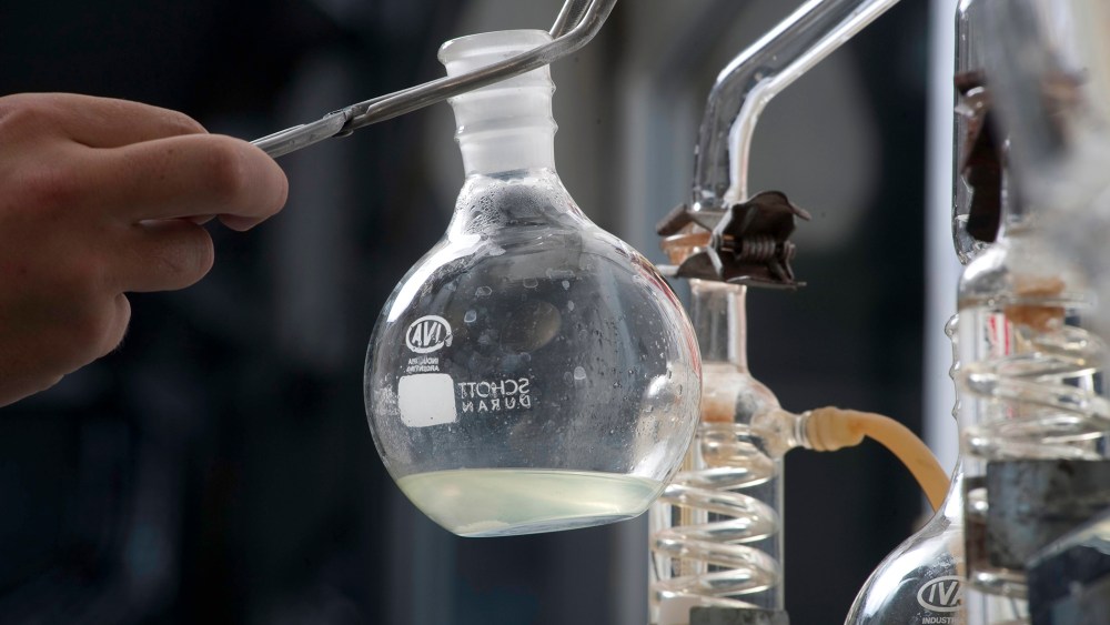 Beakers are seen in a science laboratory. (Photo by Eliseo Miciu/Gallery Stock)