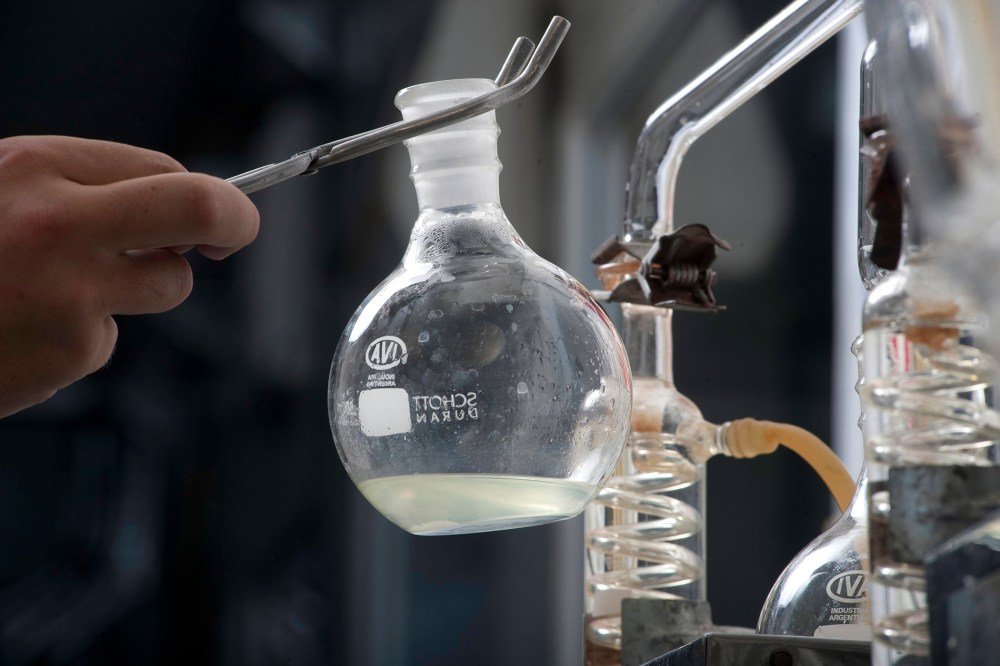 Beakers are seen in a science laboratory. (Photo by Eliseo Miciu/Gallery Stock)