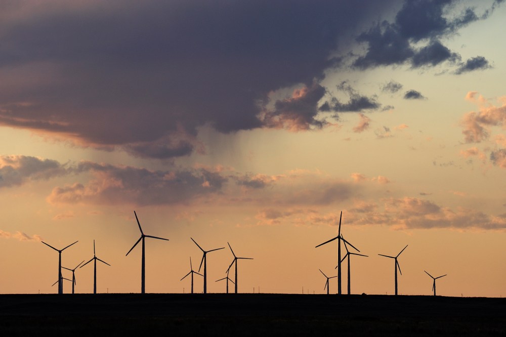 Windmills are seen on the Pawnee National Grassland in northeastern Colorado, near Sterling, Colo.