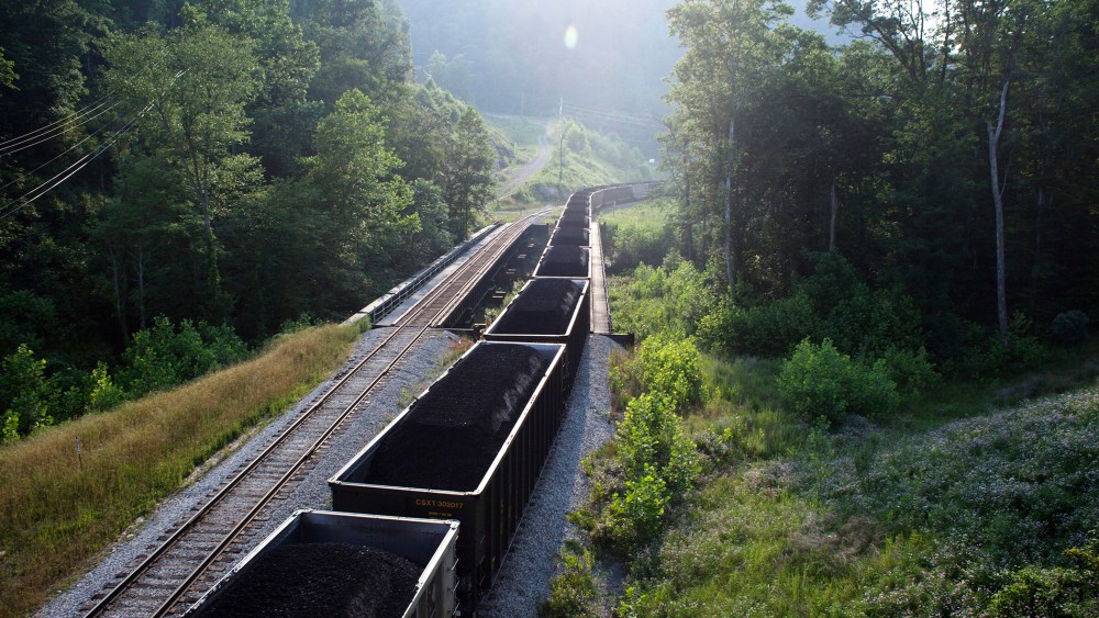 A coal train waits to leave a coal yard in rural West Virginia.