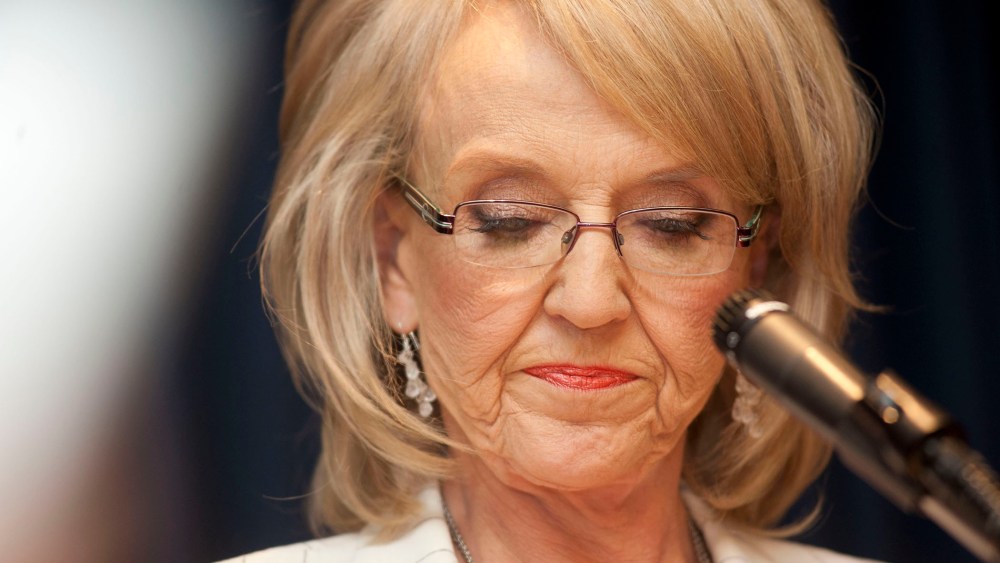 Arizona Gov. Jan Brewer speaks during a news conference.