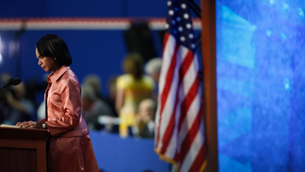 Former Secretary of State Condoleezza Rice speaks during the Republican National Convention at the Tampa Bay Times Forum in Tampa, Fla., Aug. 29, 2012.