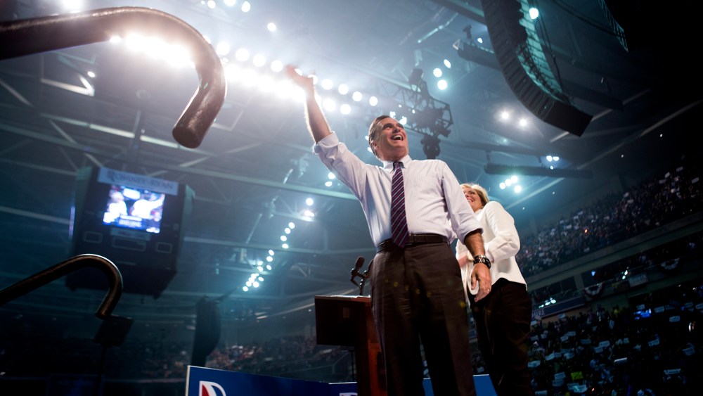 Mitt Romney and his wife, Ann Romney during a campaign rally in 2012.