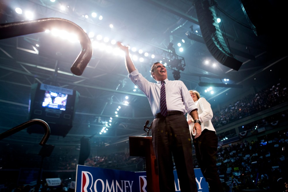 Mitt Romney and his wife, Ann Romney during a campaign rally in 2012.