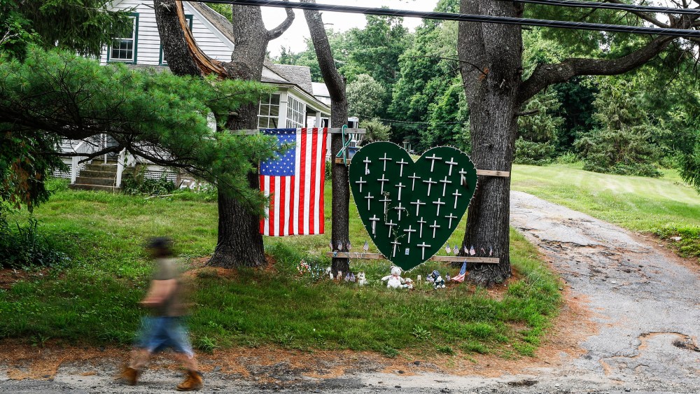 A makeshift memorial for those killed in the Dec. 14, 2012 shooting at Sandy Hook Elementary School, in New Town, Conn., July 5, 2013.