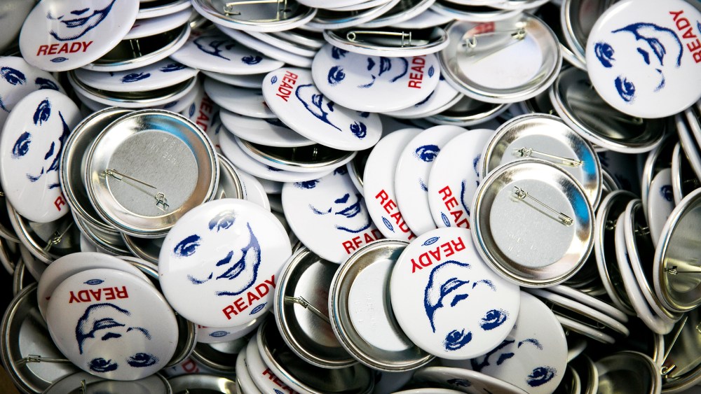 Buttons at the Ready for Hillary office in Alexandria, Va., July 26, 2013. (Photo by Drew Angerer/The New York Times/Redux)