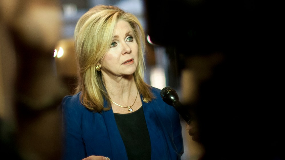 Rep. Marsha Blackburn (R-Tenn.) speaks to reporters at the Capitol in Washington, Oct. 5, 2013.