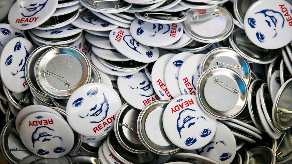 Buttons at the Ready for Hillary office in Alexandria, Va., July 26, 2013. (Photo by Drew Angerer/The New York Times/Redux)