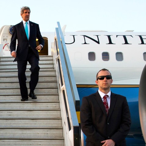 U.S. Secretary of State John Kerry disembarks from his plane, March 31, 2014.