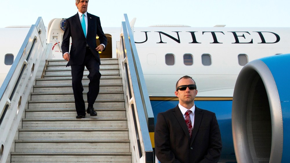 U.S. Secretary of State John Kerry disembarks from his plane, March 31, 2014.