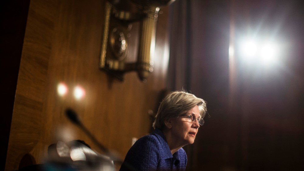 Sen. Elizabeth Warren (D-Mass.) during a hearing on Capitol Hill in Washington, Nov. 12, 2013.