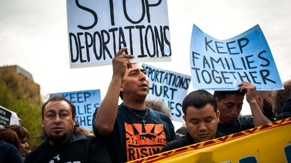 Demonstrators protest for immigration reform in front of the White House, April 28, 2014.