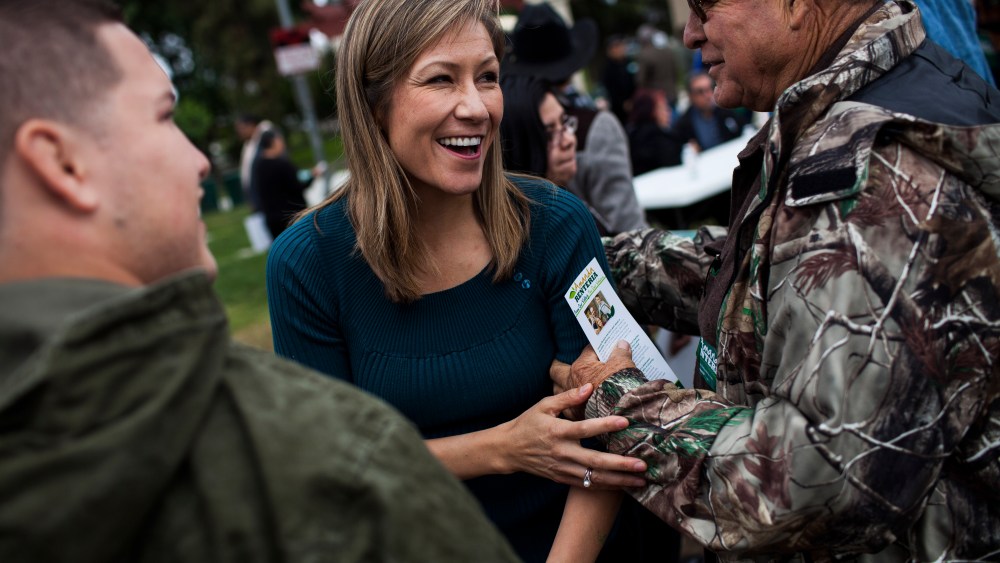 Amanda Renteria with supporters at a campaign event in Sanger, CA, April 26, 2014.