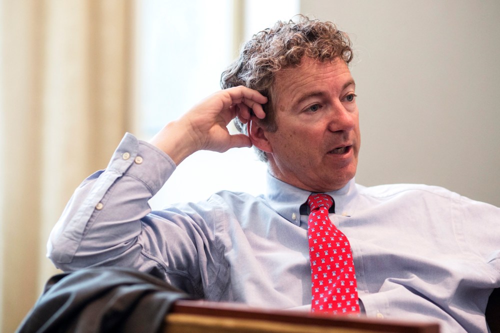 Sen. Rand Paul (R-Ky.) speaks with reporters in Memphis, Tenn., May 9, 2014.