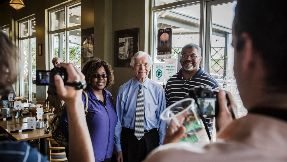 Sen. Thad Cochran (R-Miss.) makes a campaign stop at a cafe in Jackson, Miss.