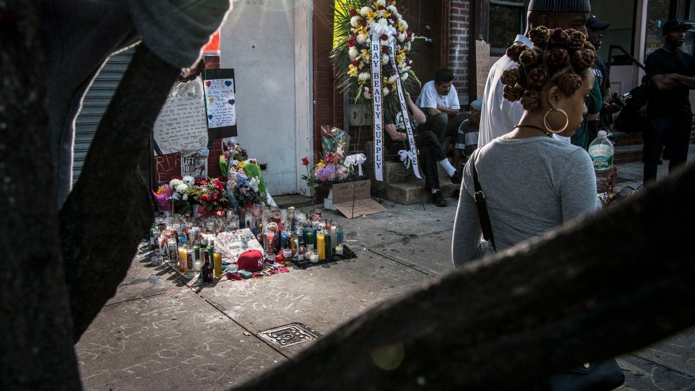 A memorial for Eric Garner at the site where he died is seen on July 20, 2014 in Staten Island, N.Y. (Photo by Mark Peterson/Redux)