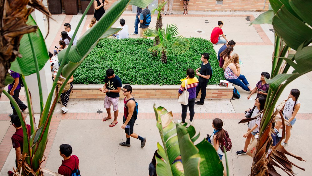 Students walk across UCLA?s campus in Los Angeles.