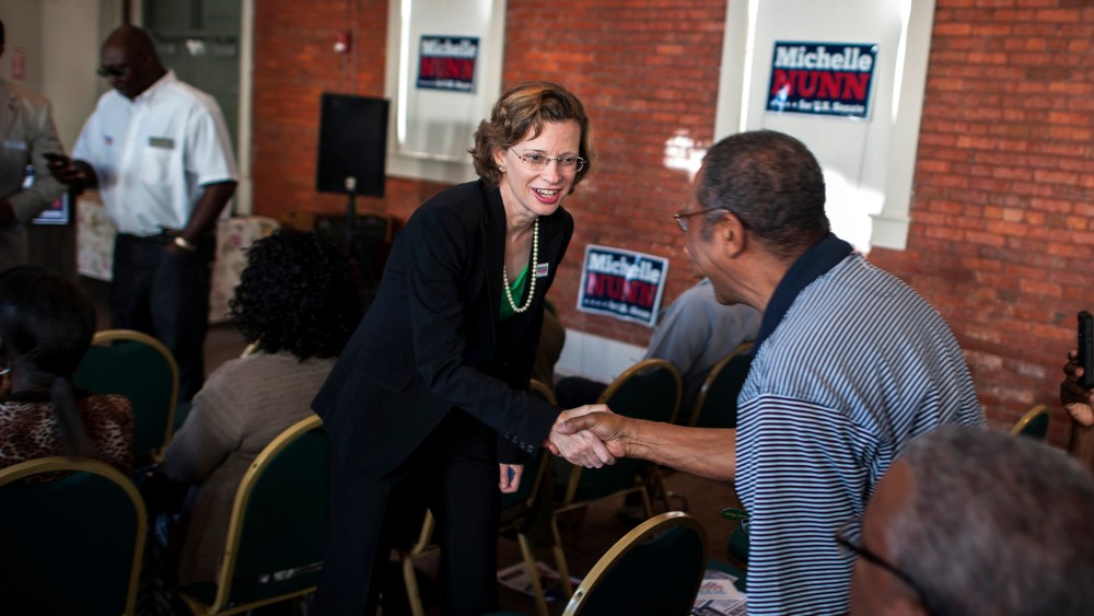 Michelle Nunn, the Democratic candidate for Senate in Georgia, greets supporters at a campaign event in Waycross, Ga., Aug. 13, 2014. (Photo by Stephen Morton/The New York Times/Redux)